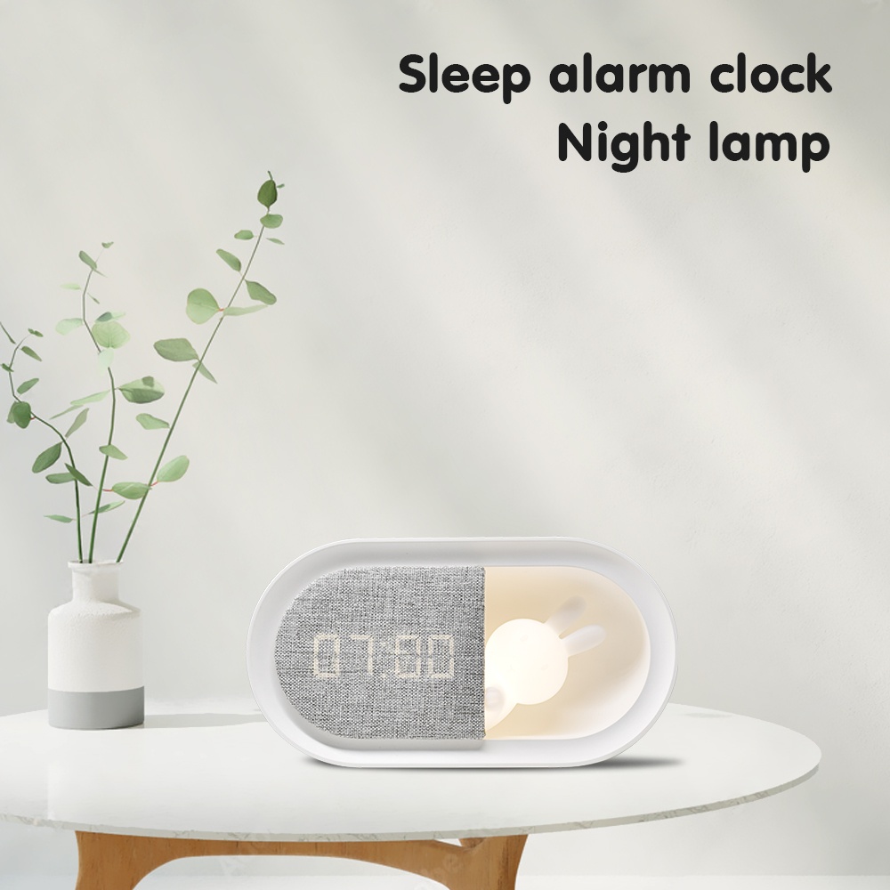 Cute Silicone Rabbit Snooze Alarm Clock with Dimming Night Light LCD Light Sensored Brightness Adjusts Bedroom Digital Clock
