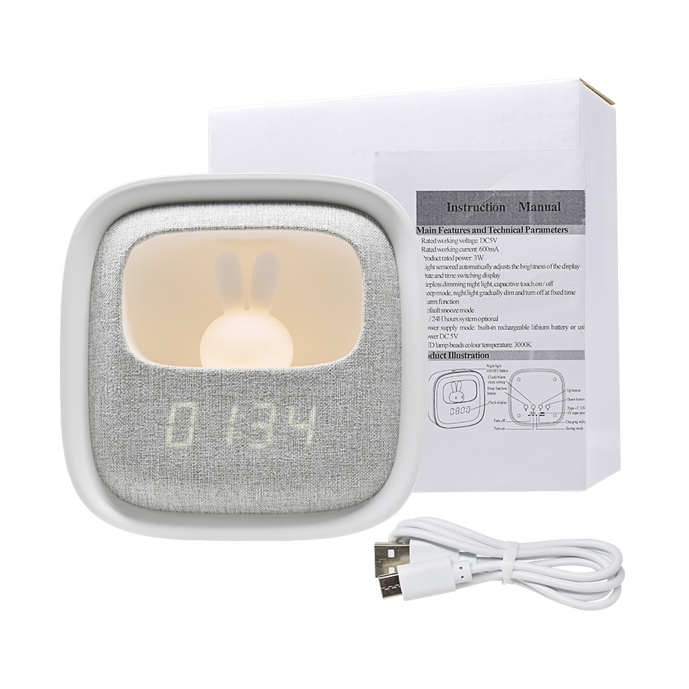 High quality LED Time Display Brightness Adjustment Digital rechargeable night light snooze kid's alarm clock