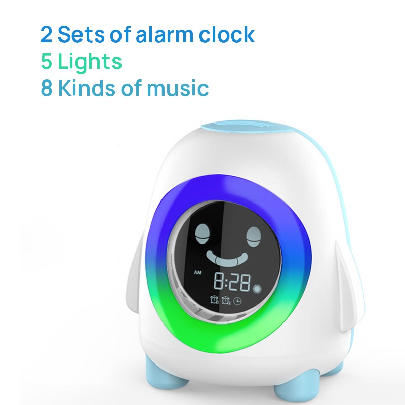 2022 Kids Clock Cute Cartoon Gift Penguin Sleeping Trainer Alarm Children Mini Clock MultiColor LED Night Light with Temperature
