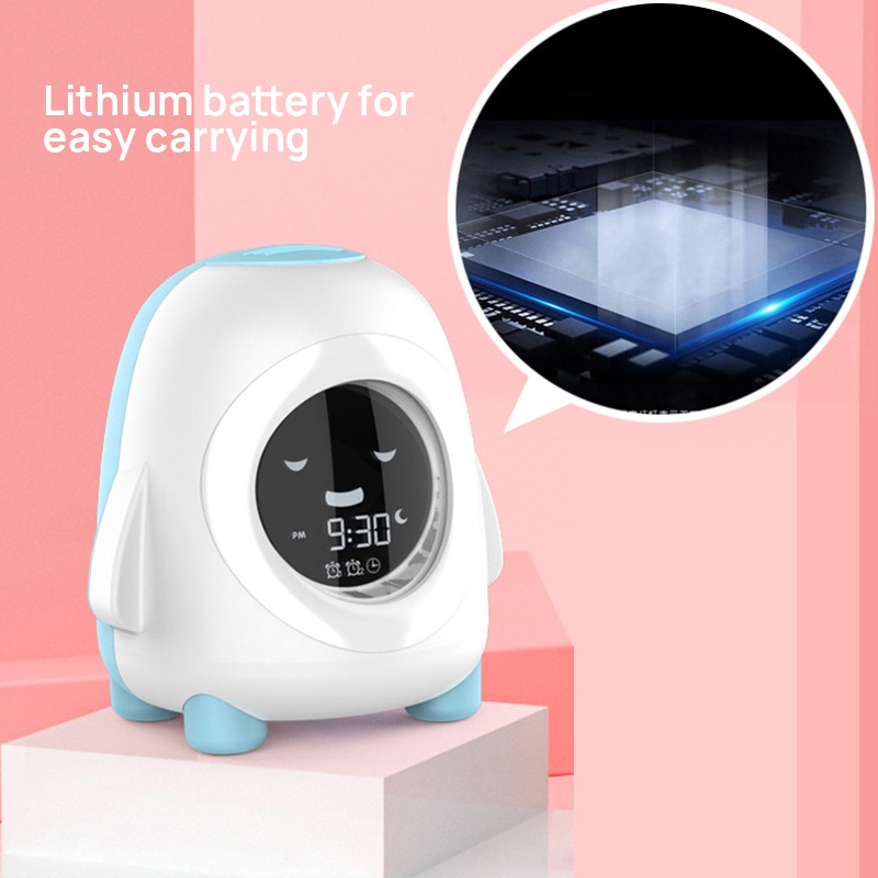 2022 Kids Clock Cute Cartoon Gift Penguin Sleeping Trainer Alarm Children Mini Clock MultiColor LED Night Light with Temperature