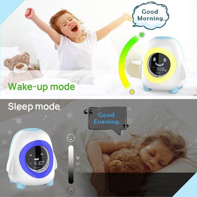2022 Kids Clock Cute Cartoon Gift Penguin Sleeping Trainer Alarm Children Mini Clock MultiColor LED Night Light with Temperature