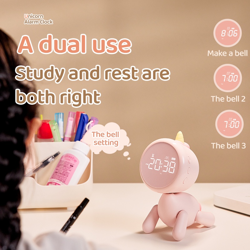 Banqcn rechargeable alarm clock Lamp cartoon multi-function student alarm clock children bedroom bedside night light