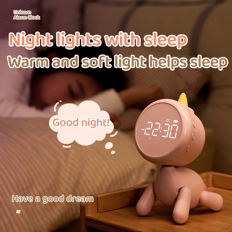 Banqcn rechargeable alarm clock Lamp cartoon multi-function student alarm clock children bedroom bedside night light