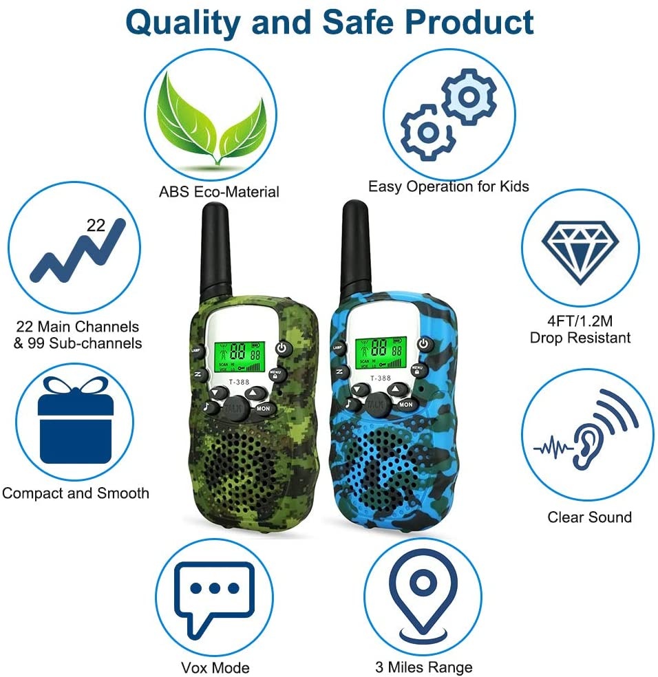 2022 Walkie Talkies for Kids Upgraded Camouflage 22 Channels 2 Way Radio with LCD Walkie Talkie Flashlight Toys Gift