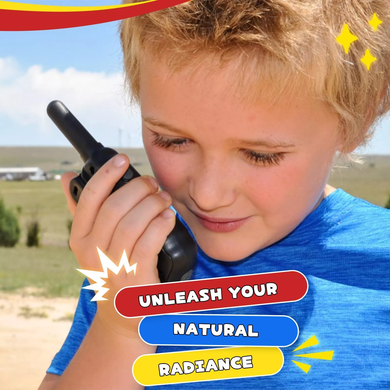Rechargeable Walkie-Talkie Set of 3, 22 Channels, LCD Display, VOX Hands-Free, LED Flashlight - Red, Yellow, Green
