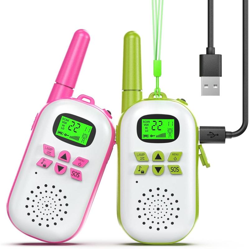 Dobíjecí dětské Walkie Talkies s LCD obrazovkou, tlačítkem SOS a baterkou rozsah 3KM