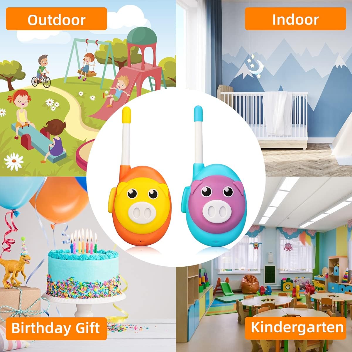 Kids Walkie Talkies – 3 Mile Range, Cartoon Pig Design, Two-Way Radio Set, ideaal cadeau voor kinderen ouder 3+