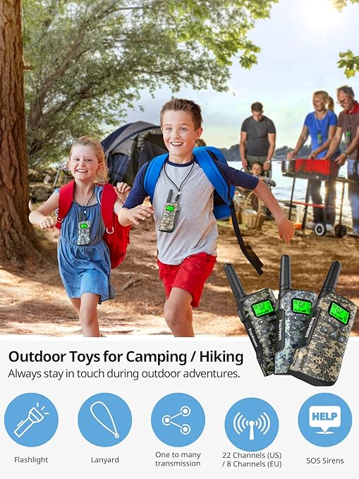 Kids Walkie Talkies Set, Rechargeable Long-Range Two-Way Radios with Camouflage Design, USB Charging