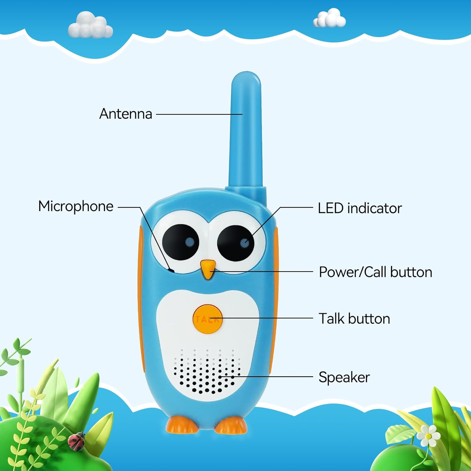 Children's Owl Walkie Talkie, 3-Mile Long-Range Two-Way Communication, Ideal for Outdoor Activities and Family Use