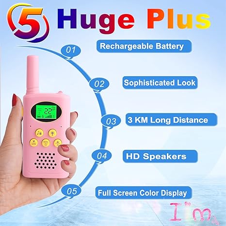 Rechargeable Kids Walkie Talkies Set, 22 Channels, USB Charging, and Multi-Color Design