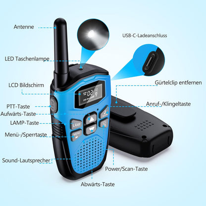 3 Miles Walkie Talkies – Rechargeable with USB-C, Long Range Two-Way Radios, LED Flashlight, LCD Display