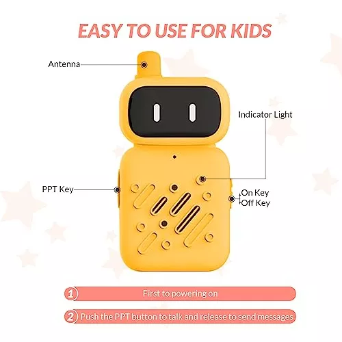 3 Miles Kids Walkie Talkies – Rechargeable Robot Design with USB Charging, Yellow & Blue