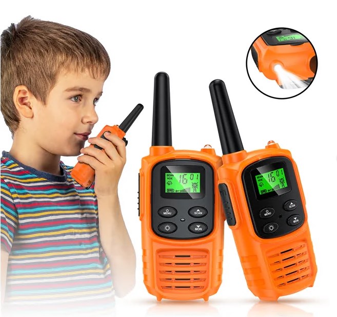 Built-in Flashlight VOX Hands Free cute Bright Orange 3miles Kids Walkie Talkies