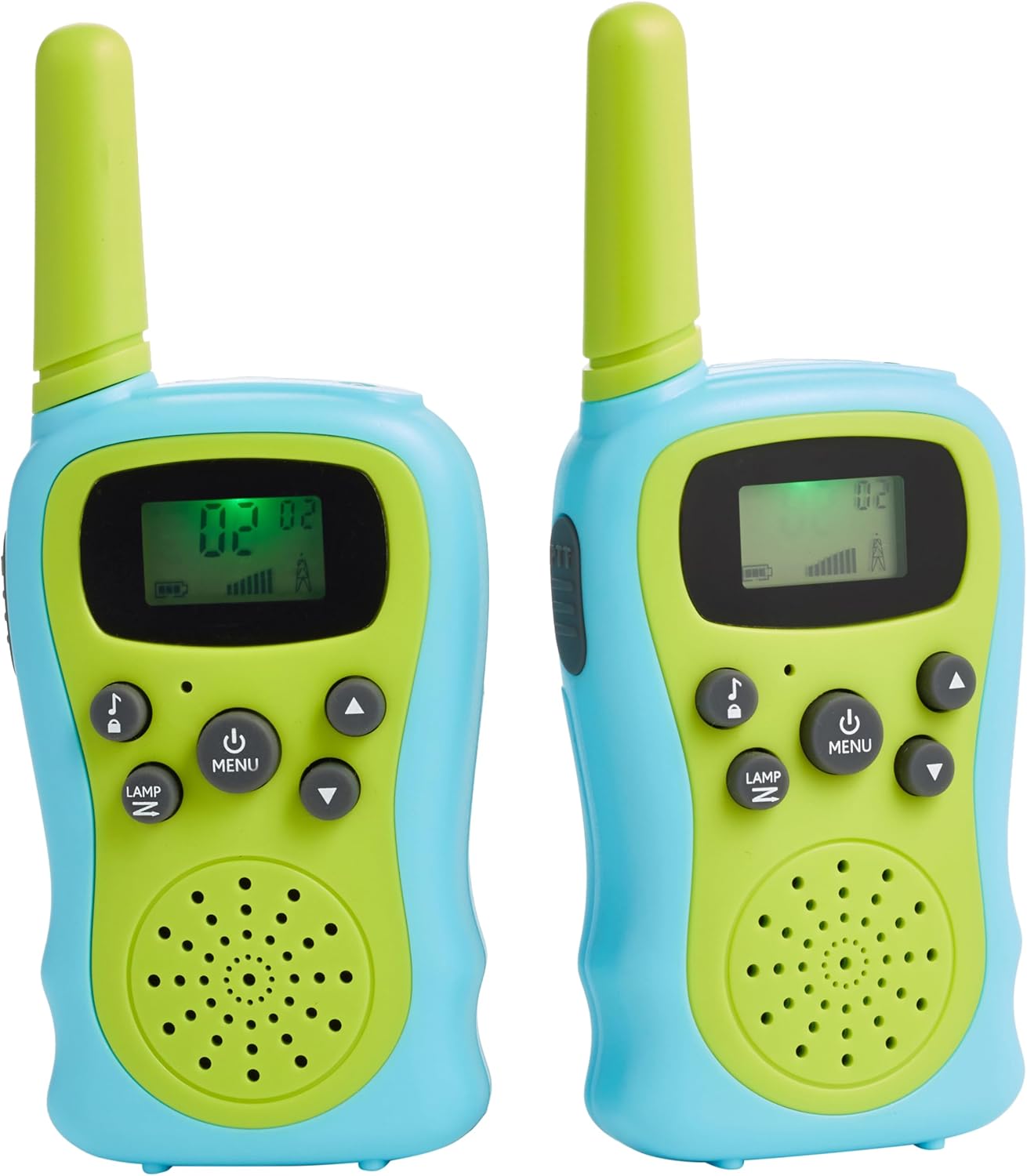 Child-Friendly Walkie-Talkie Set, 22 Channels, LCD Display, VOX Hands-Free, LED Flashlight - Light Blue and Green