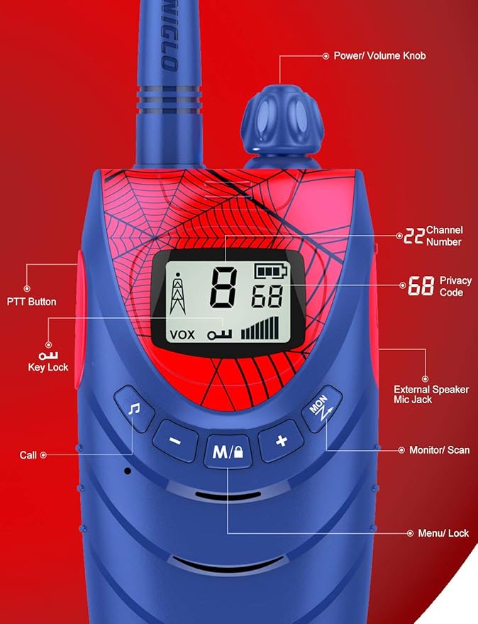 Spiderweb-Themed Kids Walkie Talkies - 2-Pack with Long Range, VOX Hands-Free, and Rechargeable Battery
