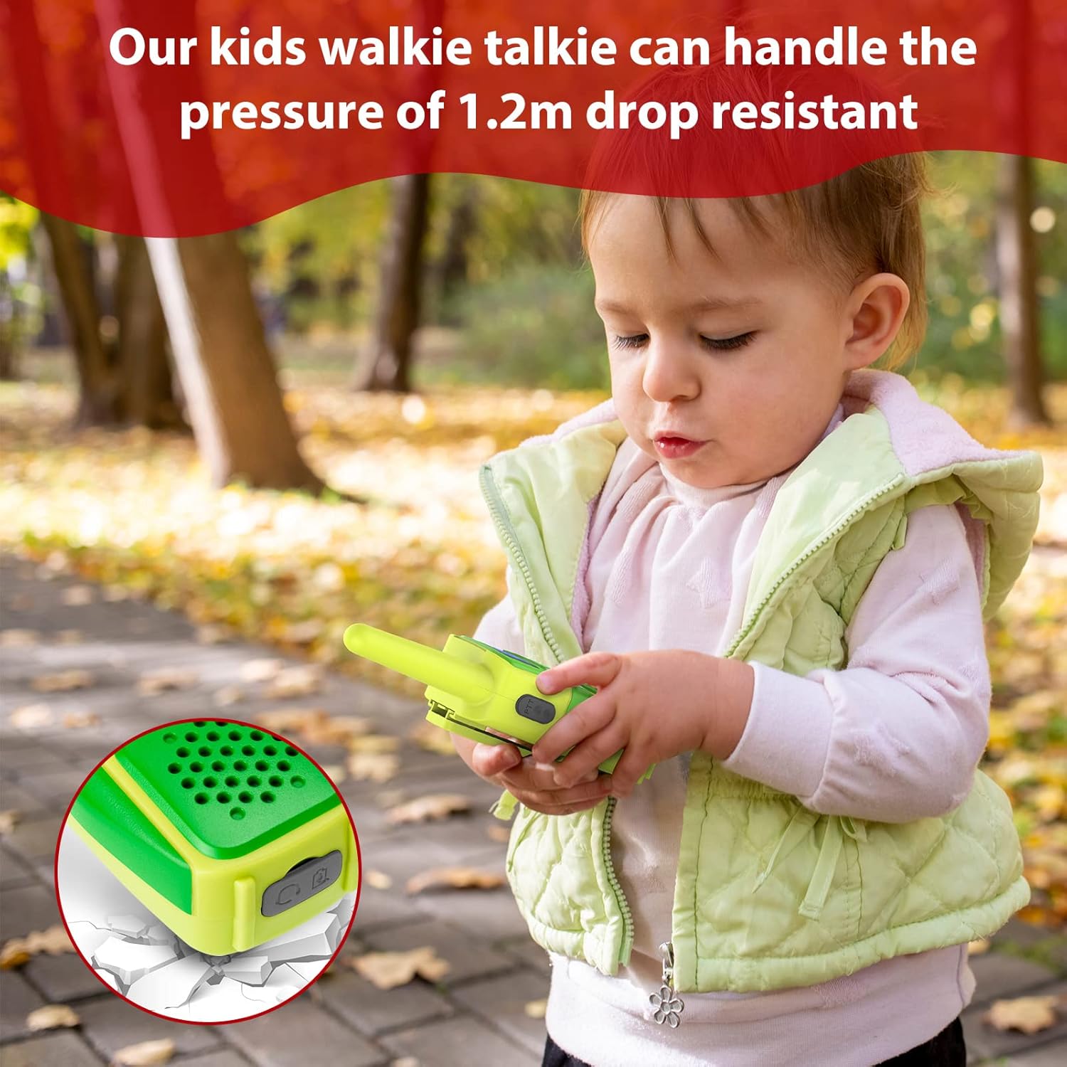 3 Miles Kids Walkie Talkies – Rechargeable with USB Charging, LCD Display, and Long Battery Life, Green