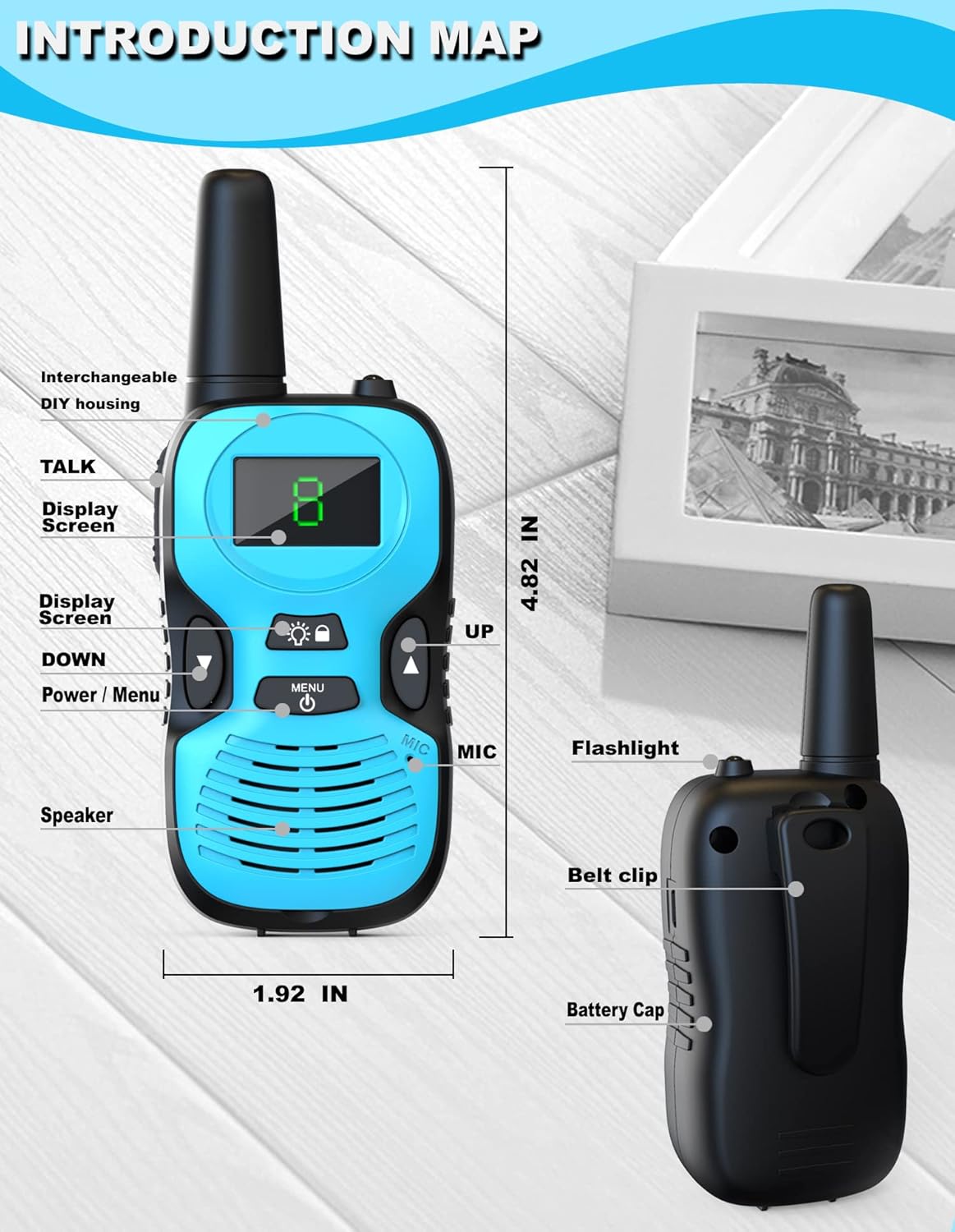 3-Pack Kids Walkie-Talkies Set with LED Display, Flashlight, and 8 Channels (Pink, Green, Blue)