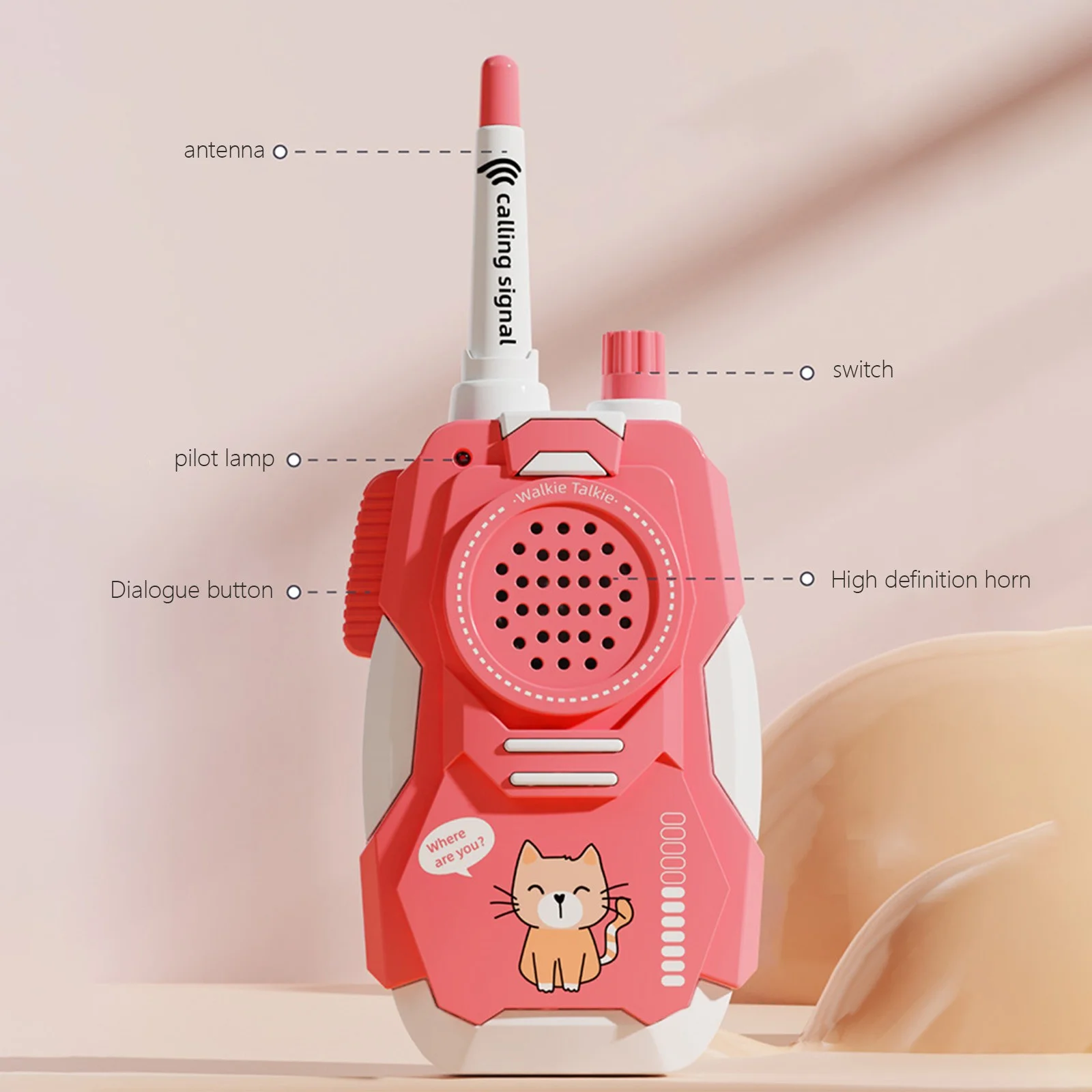 Kids Walkie Talkies – Cute Cat Design, High Definition Sound, Red