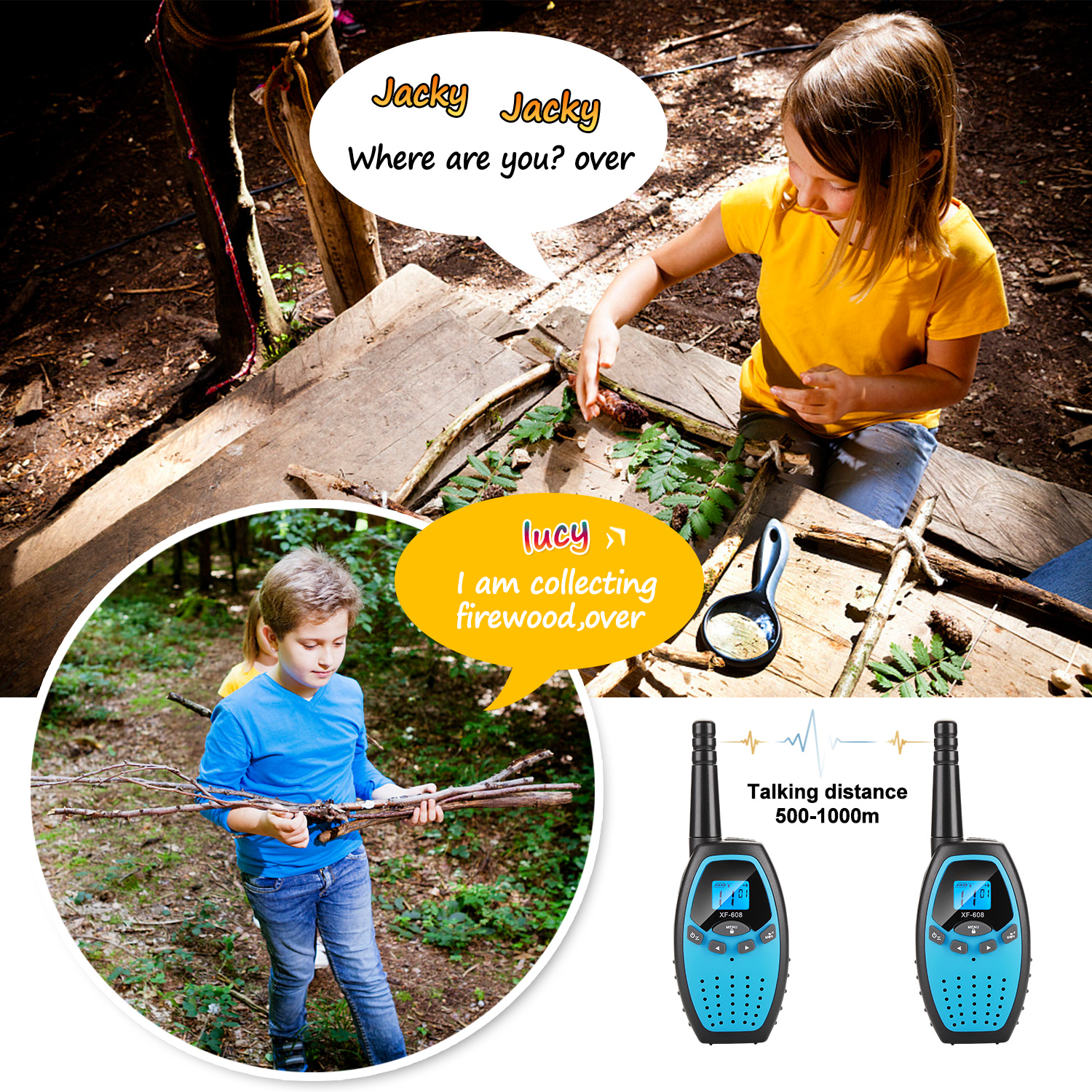 Kids Walkie Talkie - 1000m Range, LCD Screen, Clear Sound, Outdoor Fun