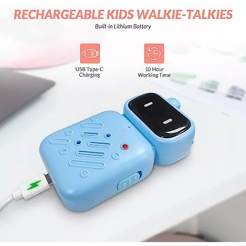 3 Miles Kids Walkie Talkies – Rechargeable Robot Design with USB Charging, Yellow & Blue