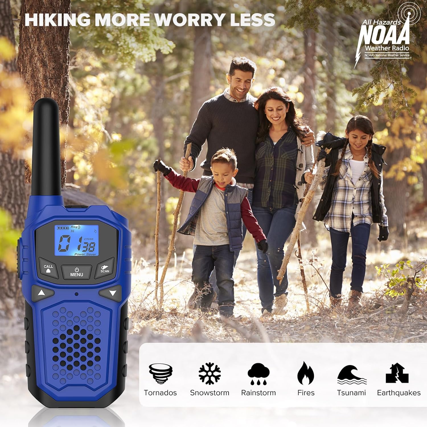Multifunctional Outdoor Walkie Talkie, 3-Mile Long-Range Two-Way Communication, Supports USB Charging and NOAA Weather Alerts