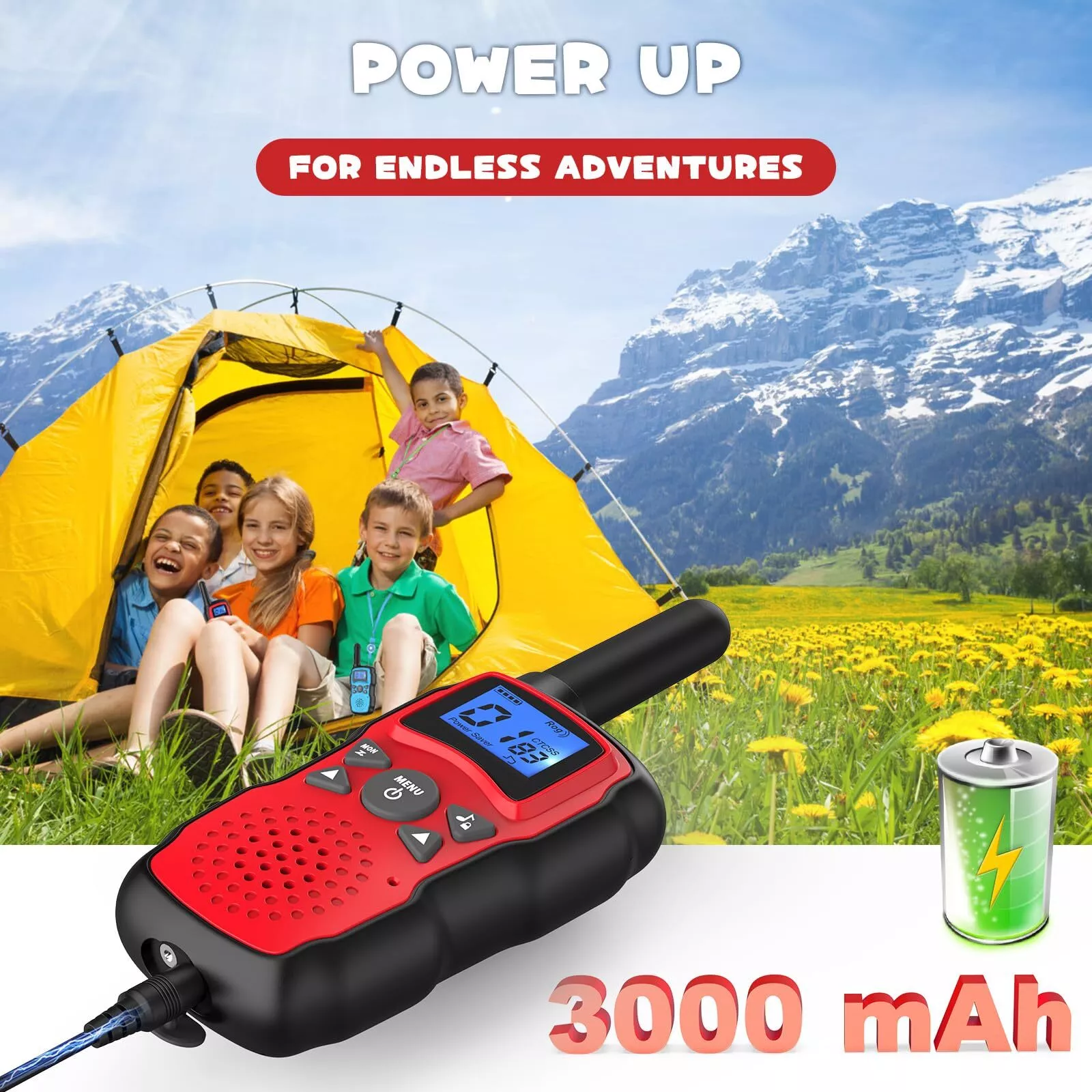 Kids Walkie Talkie - 5 Miles Range, LCD Display, LED Flashlight, Adventure Ready