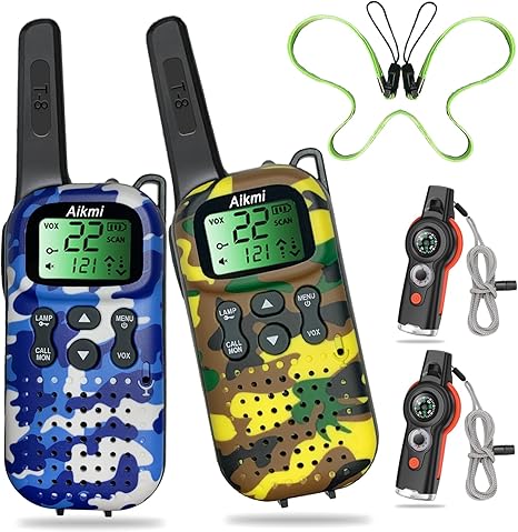 Kids Camo Walkie Talkies Set, 22-Channel Two-Way Radios with VOX, Lanyards, and Mini Compass