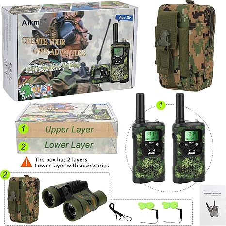 Kids Walkie Talkies Set with Camo Design, Binoculars, and Carrying Pouch – Perfect for Outdoor Adventures