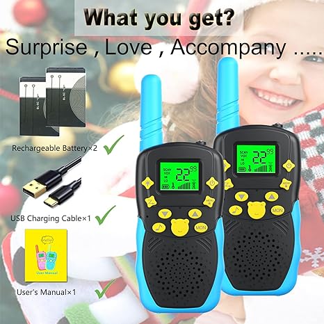 Kids Walkie Talkies with Clearer Screen - 2-Pack with Eye Protection, LED Display, and 22 Channels