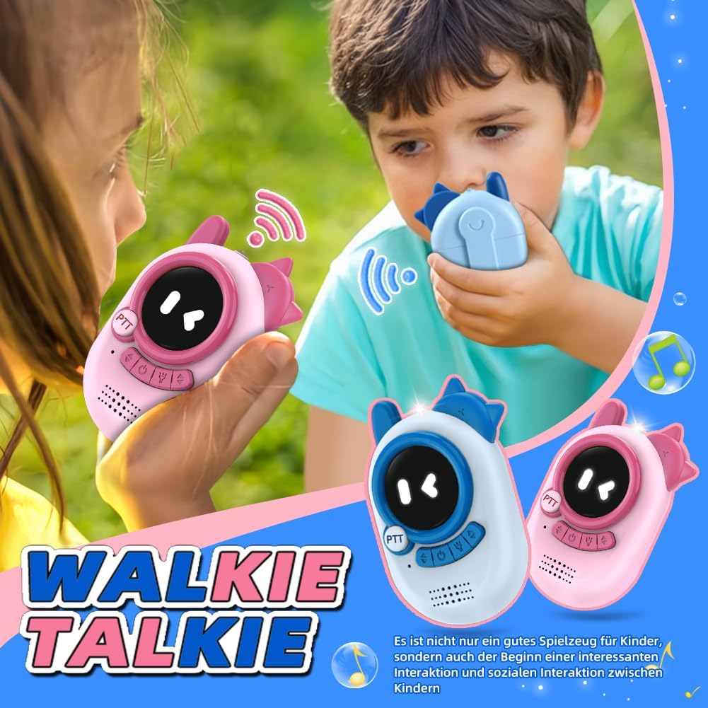 Cute Kids Walkie Talkies - 2-Pack with 300-Meter Range, Clear Sound, and Built-in Flashlight for Indoor and Outdoor Fun