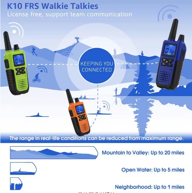 K10 FRS Walkie Talkies - Advanced Two-Way Radio with NOAA Weather Alerts and 20-Mile Range