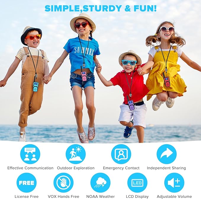 Rechargeable Kids Walkie Talkies with Built-in LCD Display, Earpieces, and USB Charging