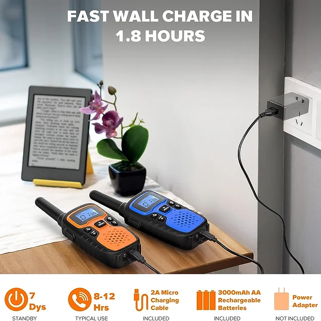 NOAA Weather Alert Walkie Talkie - 36 Miles Range, LCD Display, VOX Hands-Free, USB Rechargeable