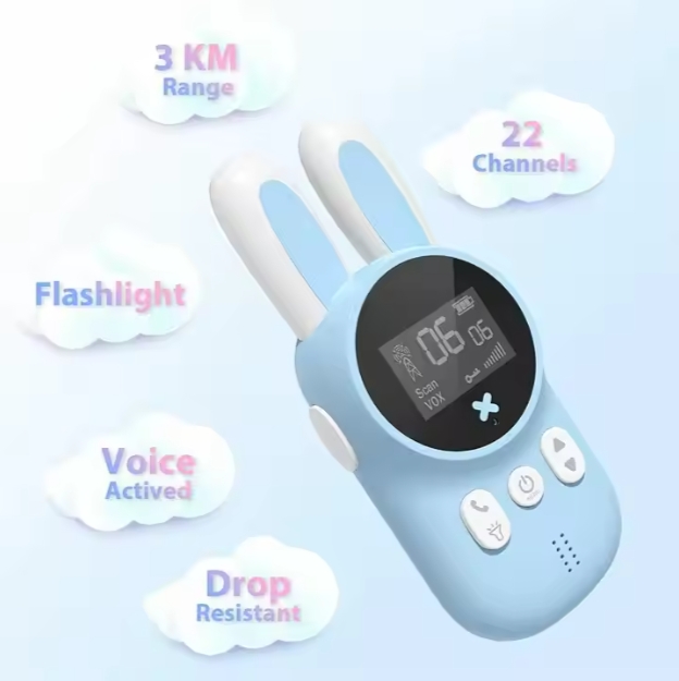 Rabbit Ear Kids Walkie Talkies - 3-Mile Range, VOX Hands-Free, Built-in Flashlight
