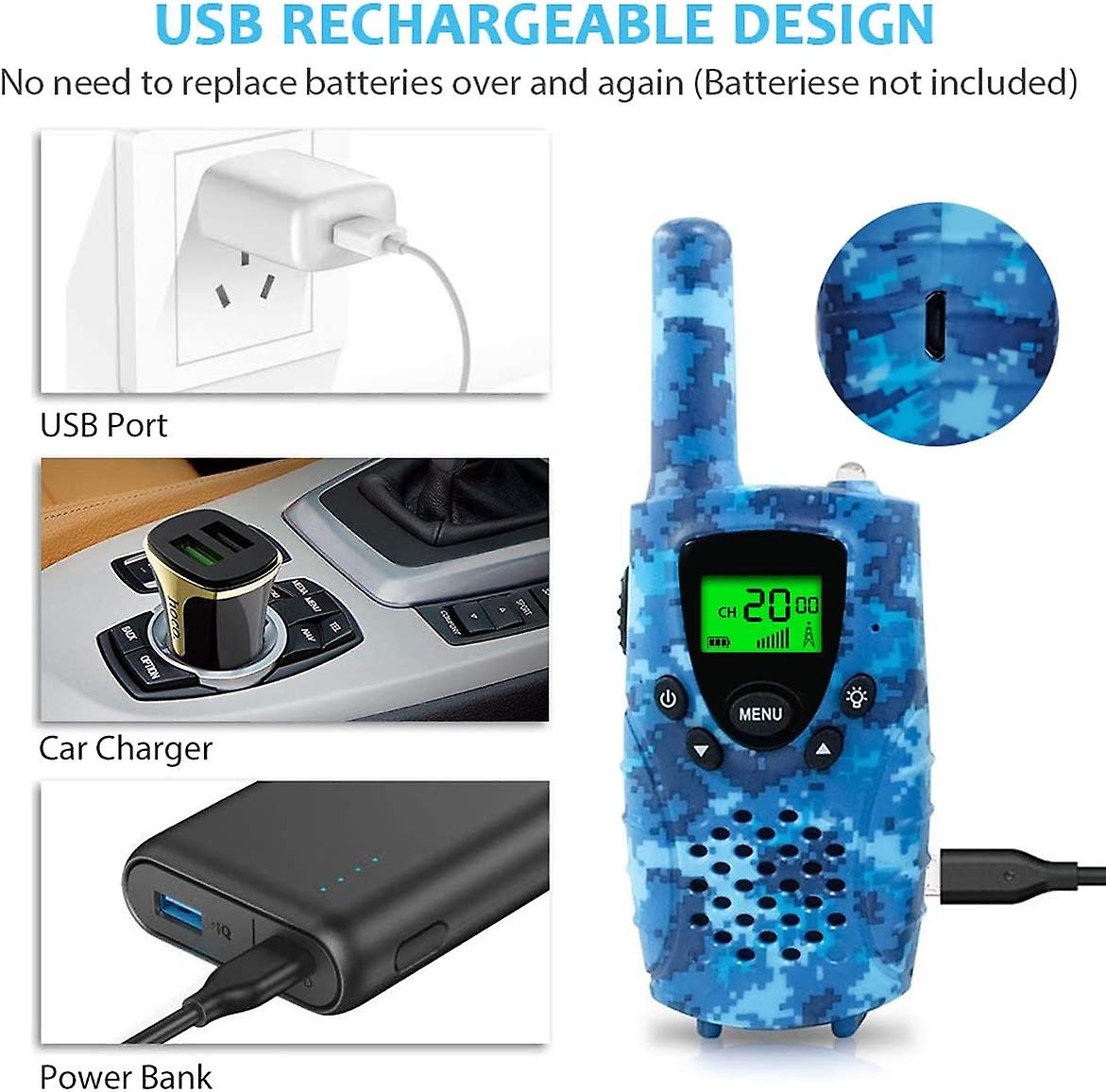 Camo Kids' Walkie Talkie, 3-Mile Long-Range Two-Way Communication with USB Charging
