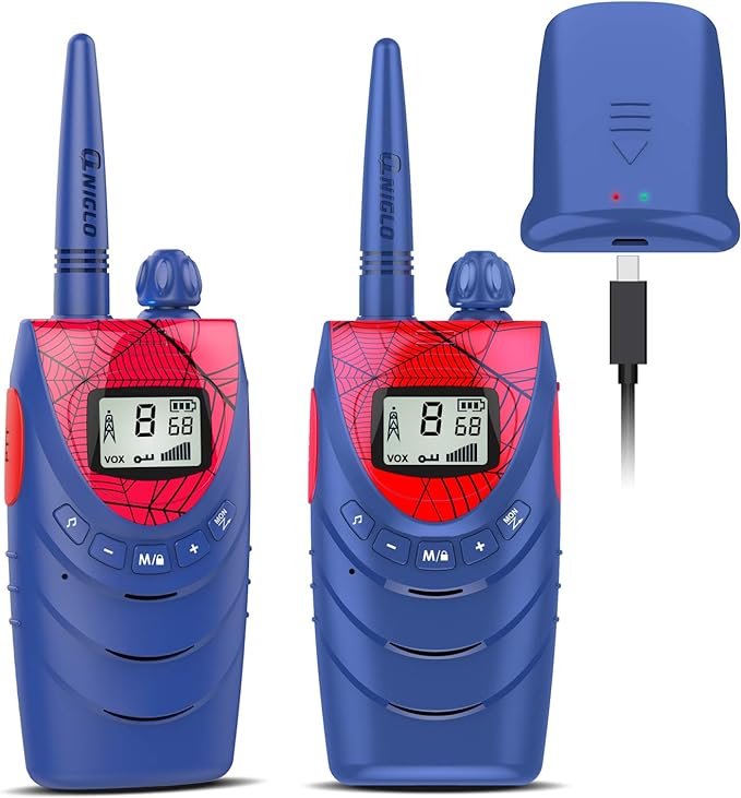 Spiderweb-Themed Kids Walkie Talkies - 2-Pack with Long Range, VOX Hands-Free, and Rechargeable Battery
