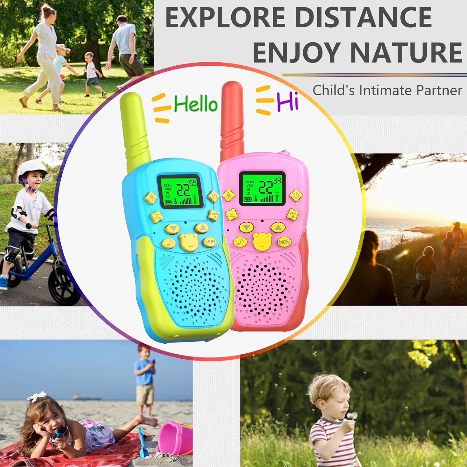 Oplaadbare Kids Walkie Talkies – 3-mijl bereik, digitaal scherm, schattig ontwerp met USB-opladen, ideaal voor binnen en buiten spelen