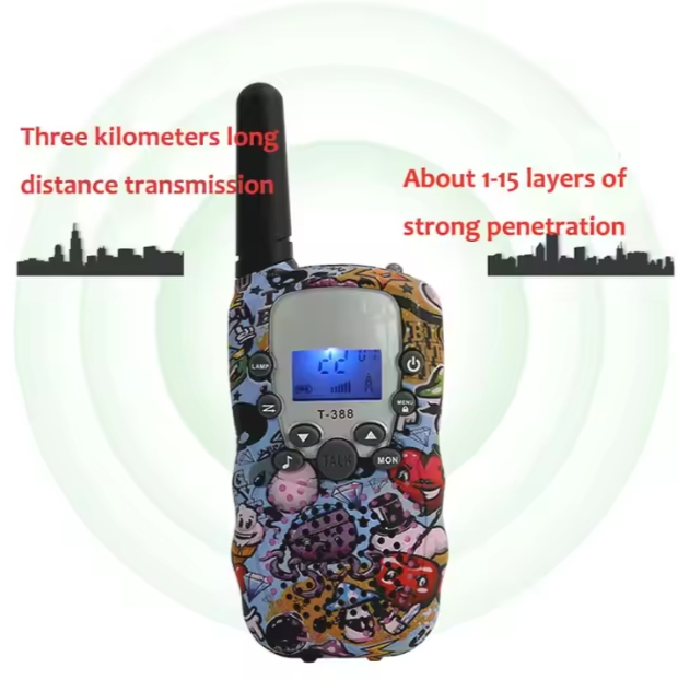 T-388 Kids Walkie Talkie - 3-Mile Range, LCD Display, Rechargeable, Blue