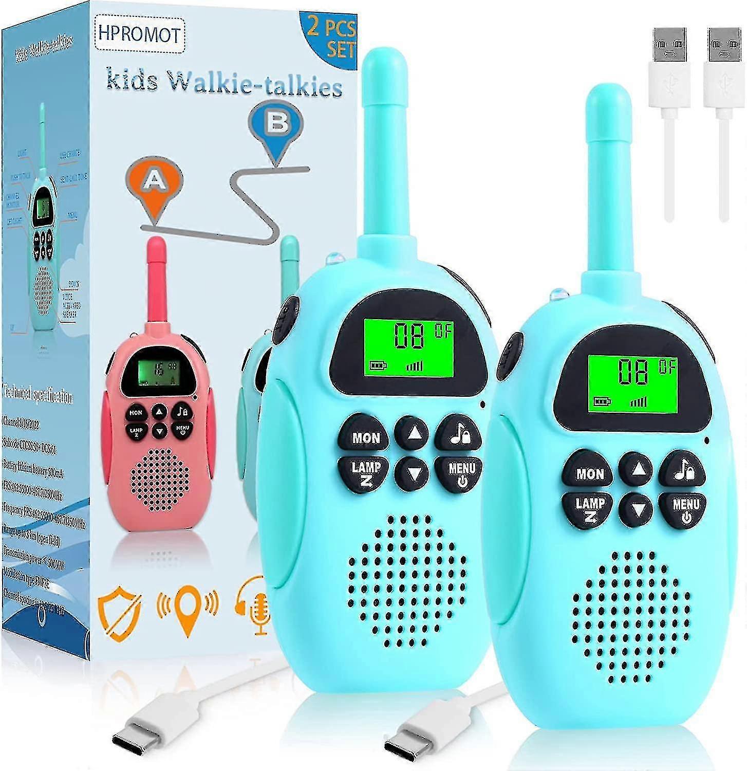 Walkie-Talkie Set for Kids, 22 Channels, LCD Display, VOX Hands-Free, Light Blue