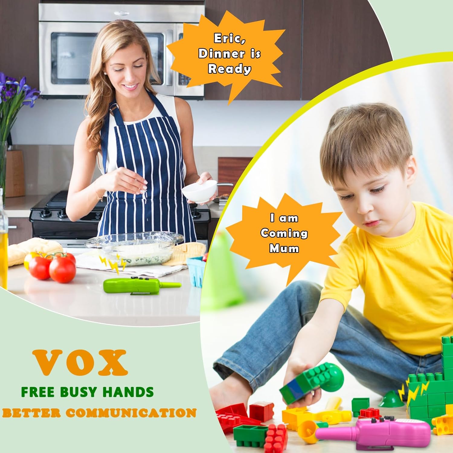T-388 Green Walkie Talkie for Kids - LCD Display, Flashlight, Belt Clip
