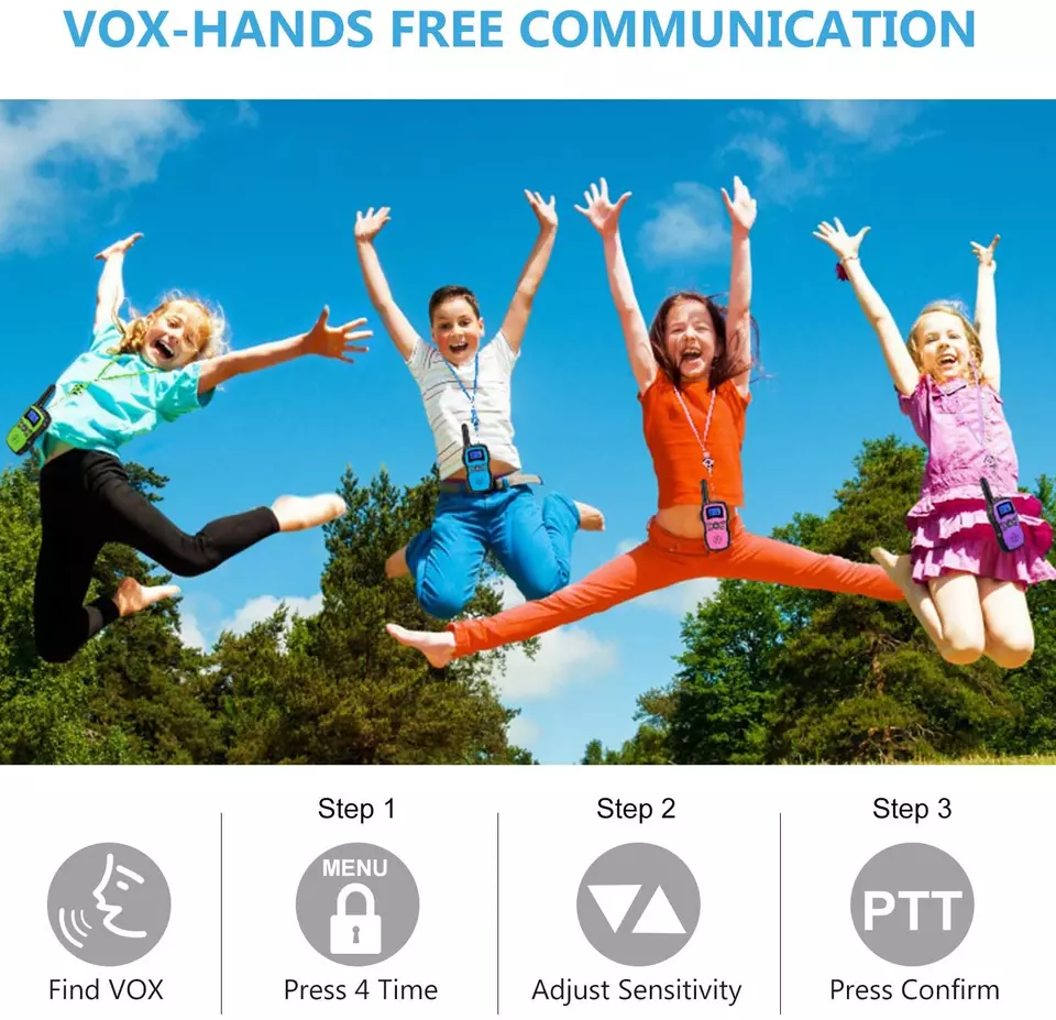 Kids Walkie Talkies – 22 Channels, VOX Baby Monitor, 1-5KM Range, Purple