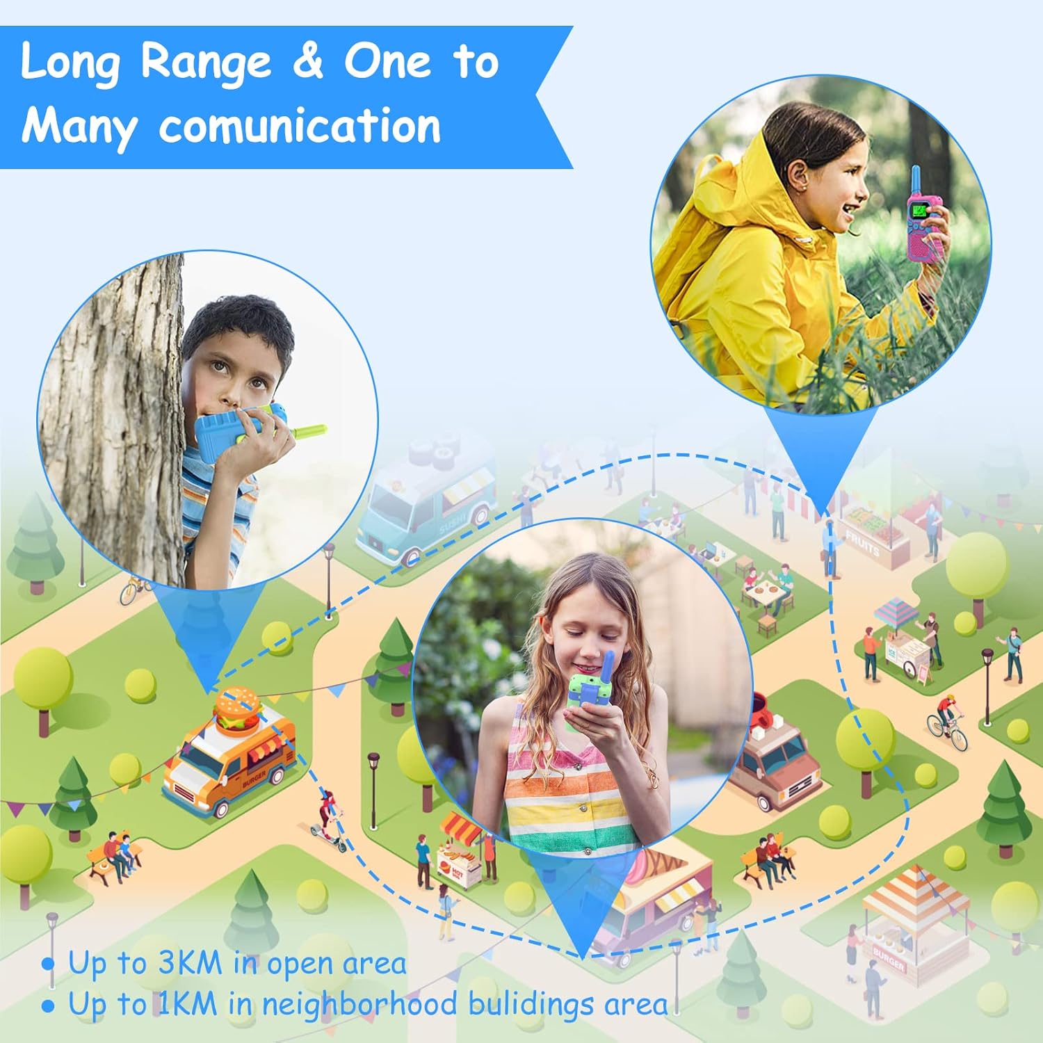 Pink and Blue Walkie Talkie for Kids - VOX, Flashlight, Belt Clip, LCD Display