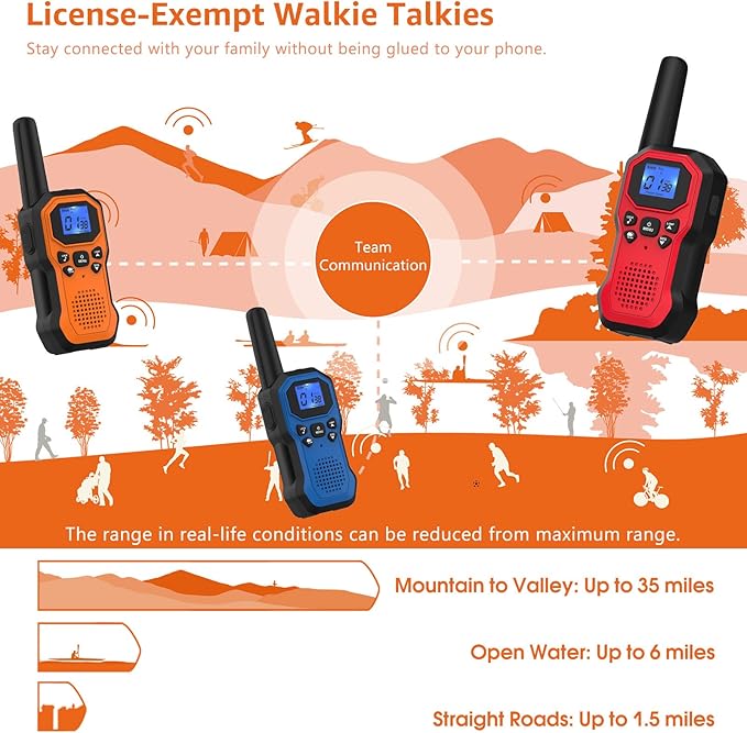 Powerful Design Kids Walkie Talkies - 2-Pack with 22 Channels, Drop Protection, and iVOX Hands-Free Operation