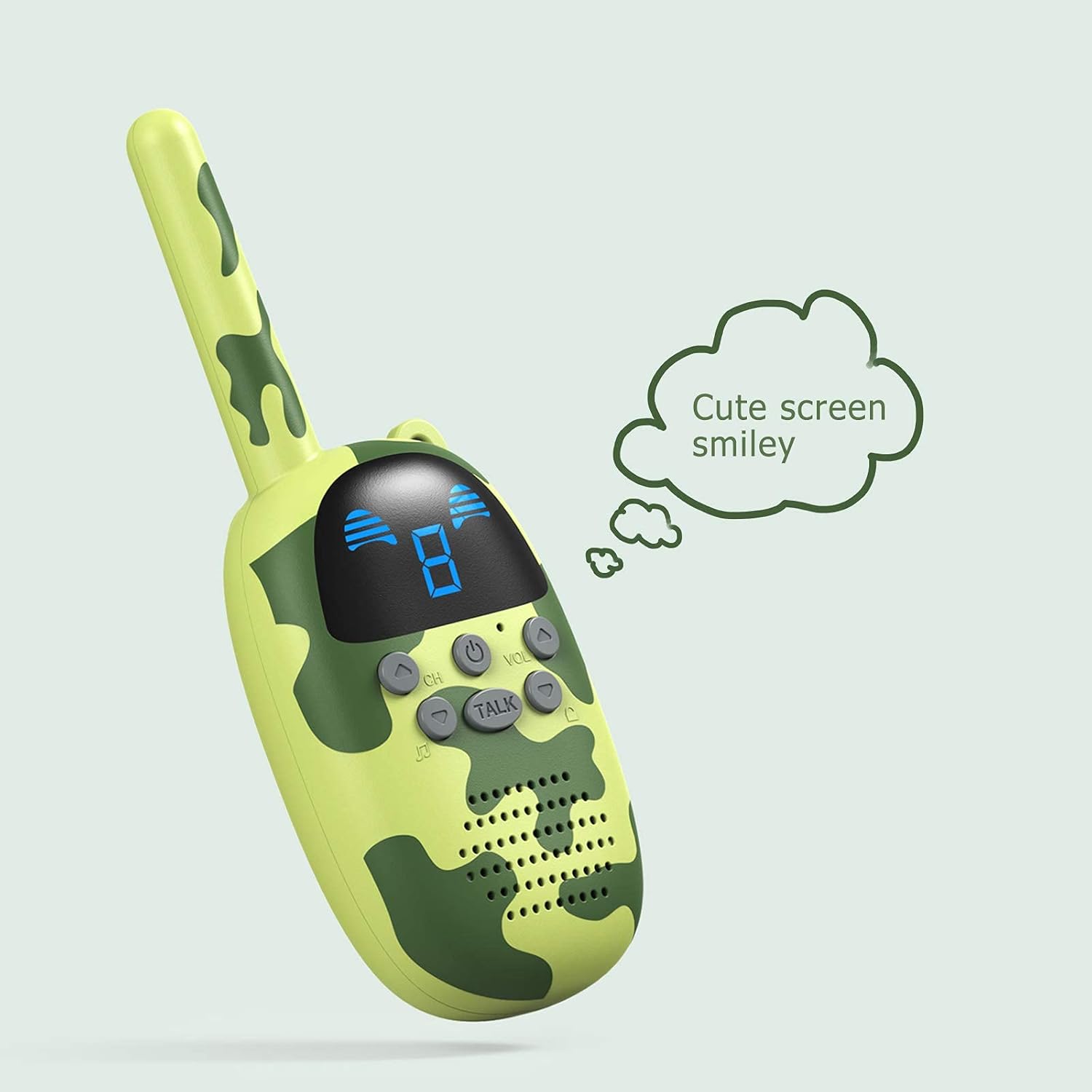3-Mile Kids Walkie Talkie, 22 Channels Green Camouflage Handheld Radio, Ideal for Outdoor Activities and Family Use