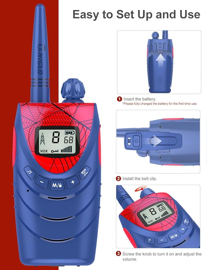 Spiderweb-Themed Kids Walkie Talkies - 2-Pack with Long Range, VOX Hands-Free, and Rechargeable Battery