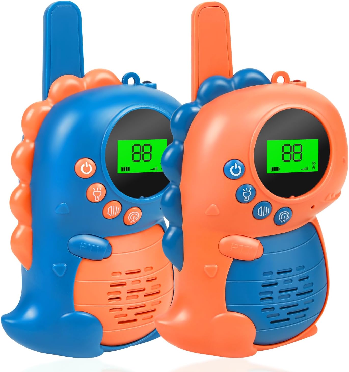 3 Miles Kids Walkie Talkies – Dinosaur Design with LED Light, Long Range Two-Way Radios for Children, Orange & Blue