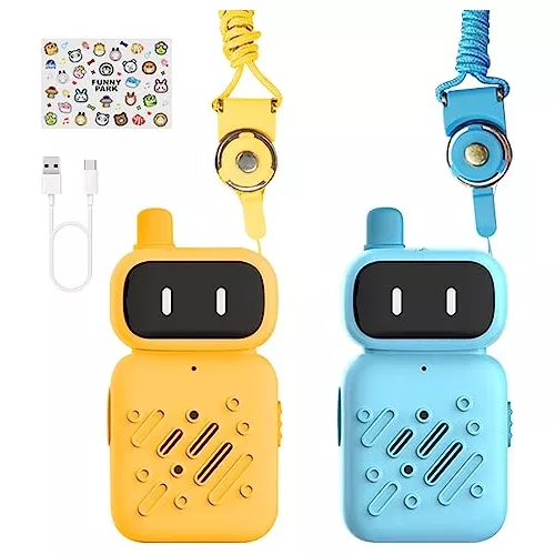 3 Miles Kids Walkie Talkies – Rechargeable Robot Design with USB Charging, Yellow & Blue