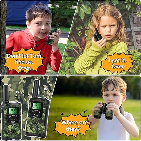 Kids Walkie Talkies Set with Camo Design, Binoculars, and Carrying Pouch – Perfect for Outdoor Adventures