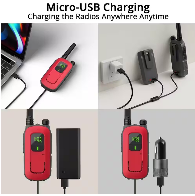 Rechargeable Kids Walkie Talkie - Micro-USB Charging, LCD Screen, LED Flashlight