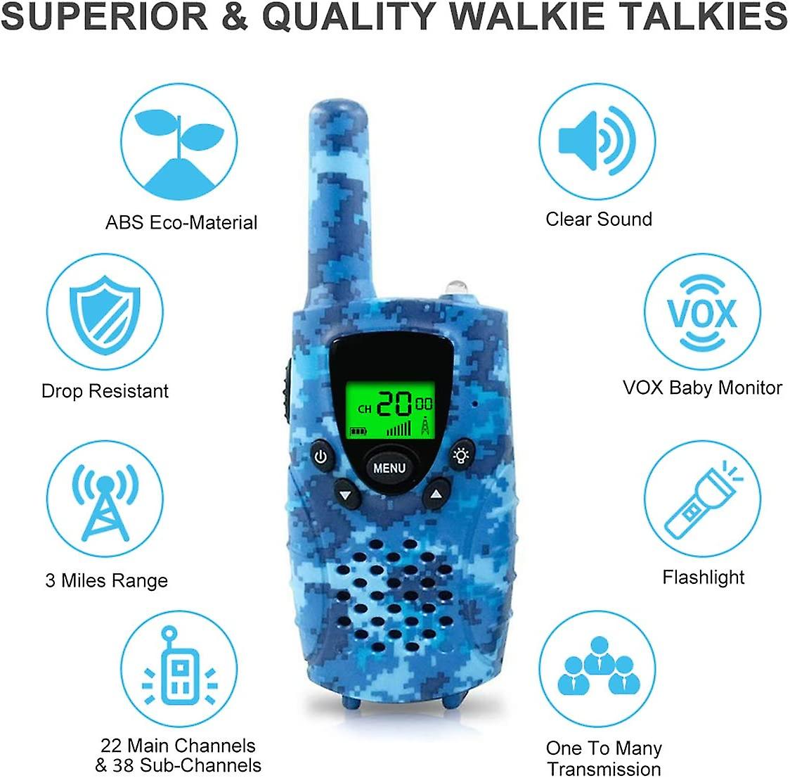 Camo Kids' Walkie Talkie, 3-Mile Long-Range Two-Way Communication with USB Charging